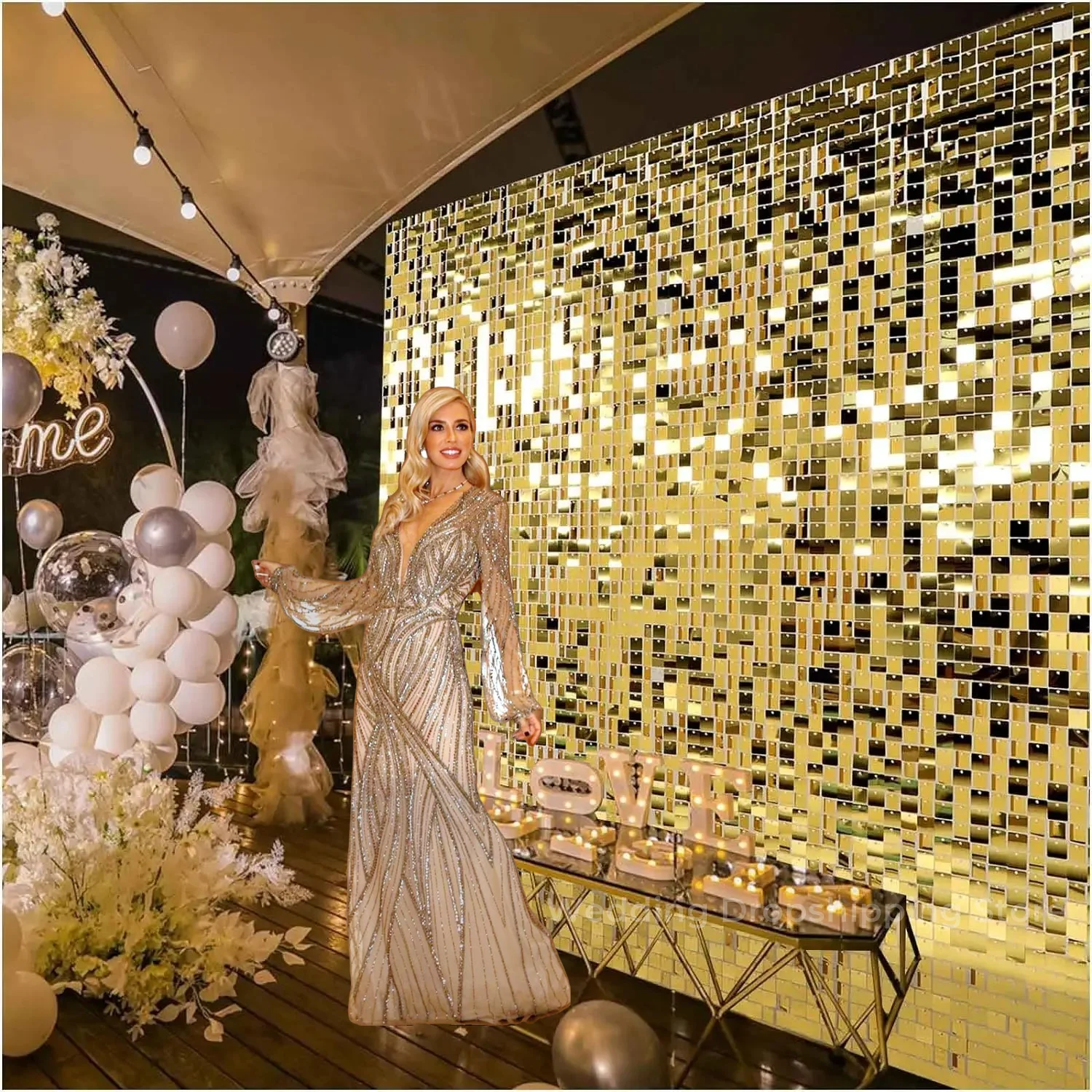 Sequin Fabric Panel - 12/24/30 قطعة لامع جدار الخلفيات مربع
